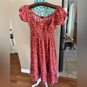 Jillumi Red Floral Dress peasant tie front size small